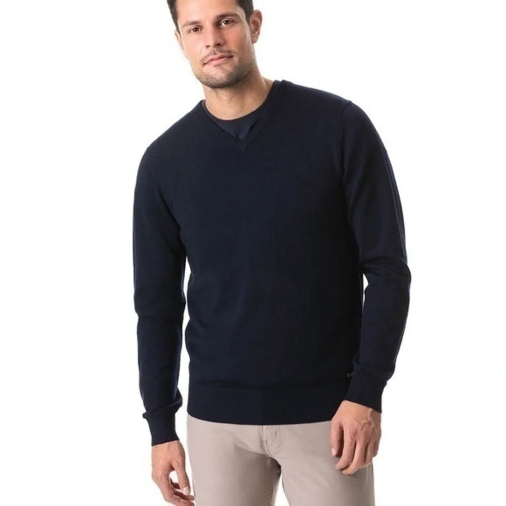 Rodd‎ & Gunn Navy Blue Wool V-Neck Long Sleeve Pullover Sweater Size M NWT